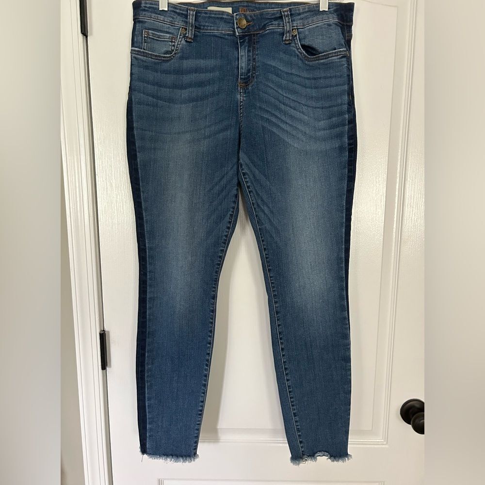 Kut from the Kloth Women's Blue Ankle Skinny Frayed Hem Cropped Jeans Size 16
